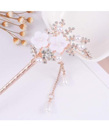 Vintage Rhinestone Pearl Flower Hair Chopsticks - 2 Pcs Chinese Hairpins for Stylish Updos & Hair Accessories - Buy Online on GoSupps.com