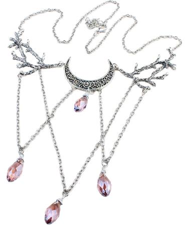 Oralgo Gothic Necklace: Vintage Lunar Branch with Violet Crystal Water Drop Pendant - Fashionable Pagan Witch Jewelry for Women - Buy Online on GoSupps.com