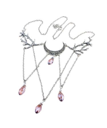Oralgo's necklace with a gothic style lunar branch vintage style violet crystal water drop pendant fashionable pagan witch jewelry for women