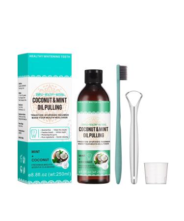 Coconut Oil Pulling for Teeth Mint Oil Pulling Mouthwash with Tongue Scraper Toothbrush Alcohol Free