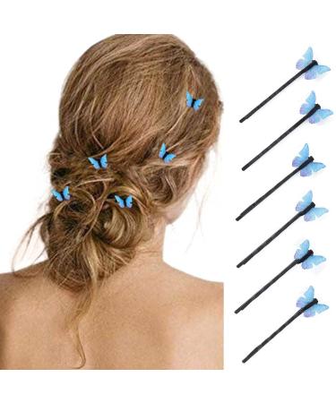 Bartosi Hair Clips Fabric Butterfly Hair Barrettes Blue Fashion Hairpin Bride Wedding Decorative Bobby Pins Hair Accessories for Women and Girls (Pack of 6) Blue 1