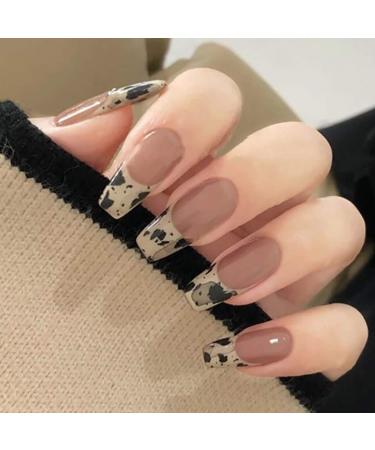 Bohen Long Coffin Pink French False Nails - 24 Glossy Ballerina Acrylic Nail Tips for Women & Girls - Buy Online on GoSupps.com