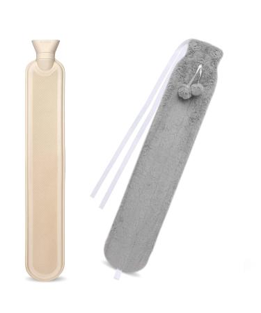 Long Hot Water Bottle 1L Extra Long Fluffy Hot Water Bottle with Cover UK Wearable Hot Water Bottle for Body Neck Waist and Shoulder Grey