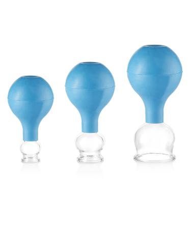 pulox cupping glass made of real glass set of 3 including suction ball 25 mm 32 mm & 40 mm blue