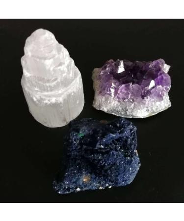 Natural Crystal Rough 1pc Natural White Selenite Skyscraper Amethyst Cluster Azurite Malachite Specimen Crystals Stones Combos Set QINTINYIN Combo of 3