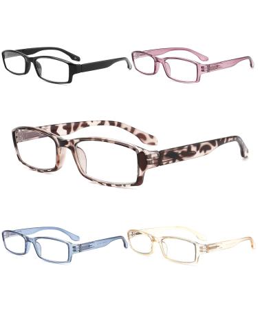 5 Pack Reading Glasses Blue Light Blocking for Men Women Comfort Computer Readers with Spring Hings Anti Glare/Eyestrain Eyeglasses 1.0 Mix 1.0 x