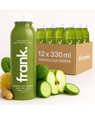 Frank Juice FRANK JUICE MARVELLOUS GREENS Cold-pressed vegan juice 12 x 330 ml Made with fruit and vegetable juice including apple cucumber spinach ginger and lemon with a disposable booklet 3