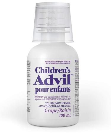 Children's Advil (100 ML Grape Flavour) Ibuprofen Suspension Dye Free Temporary Fever Reducer 100 ml (Pack of 1) Grape - Buy Online on GoSupps.com