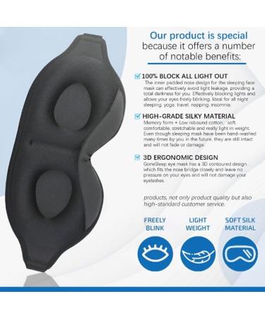 GoneSleep Sleep Mask | 100% Light Blocking Eye Shade for Travel & Yoga | Super Soft Comfort with Adjustable Strap & Earplugs | Black - Buy Online on GoSupps.com
