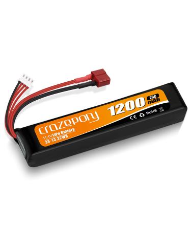 Airsoft Battery 11.1V Rechargeable 3S LiPo 1200mAh 25C Hobby Battery with T-Plug Deans & JST XH Connector for Airsoft Model Guns Rifle