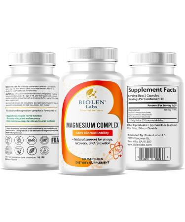 Magnesium Complex Max Bioavailability Formula for Energy Recovery Relaxation 60 Vegan Capsules Non-GMO Gluten-Free - Buy Online on GoSupps.com
