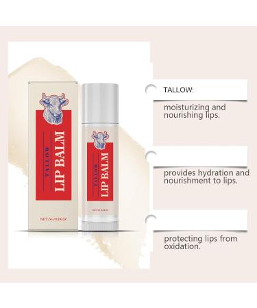  homomdy Tallow Lip Balm Natural Ingredients Soothing and Softening for Dry and Chapped Lips Repairs & Reduces Wrinkles Long Lasting Moisturizes Fast Absorption (2pcs) - Buy Online on GoSupps.com