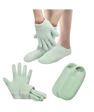 Moisturizing Socks and Gloves Overnight Gel Gloves and Socks for Dry Cracked Feet Women & Hands Spa Treatment Gel Lining Infused with Essential Oils and Vitamins(Green)