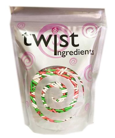 Twist Ingredients - Christmas Macaroni Rods - 800g. Red green & white macaroni. The perfect decoration for all your festive cakes & bakes. (Christmas macaroni) Xmas macaroni