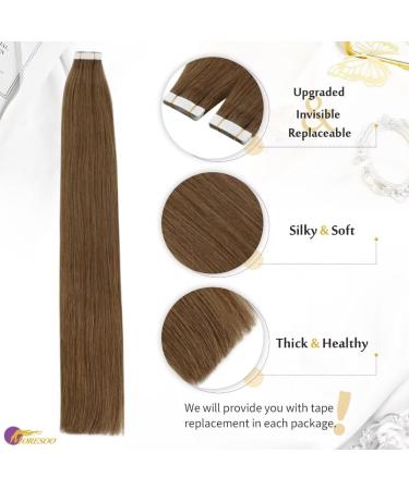 Moresoo Tape In Extensions Real Hair #8 - Brown 55cm Remy Hair Extensions - Thick 10 Pieces (25g) - Light Brown Tape Hair Extensions - Buy Online on GoSupps.com