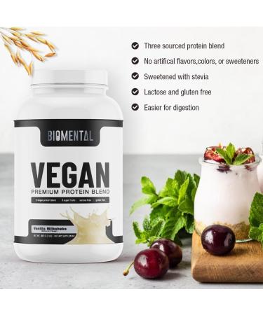 Biomental Vegan Protein Powder - Vanilla - Gluten-Free & Non-GMO - Plant-Based Protein for Weight Loss & Muscle Growth - 2 lbs - Buy Online on GoSupps.com