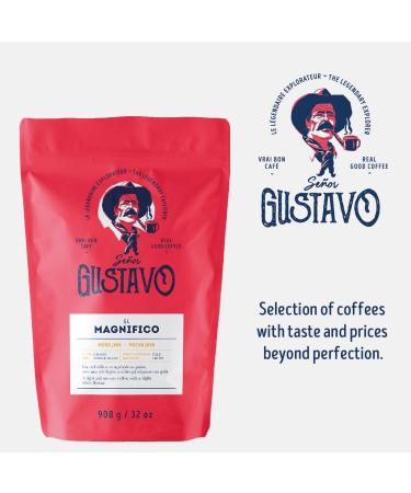 Cafe Senor Gustavo El Magnifico Whole Beans - Mocha Java Light Roast Coffee Savory with Slight Bitter Flavor Kosher Certified Coffee South Central America Sourced Beans - (908 Grams) El Magnifico - Mocha Java 908 g (Pack of 1) - Buy Online on GoSupps.com