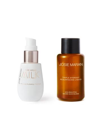 Josie Maran Pure Argan Milk Intensive Hydrating Treament & Triple Hydroxy Resurfacing Liquid Skin Care Set - Anti Aging Face Serum with Argan Oil & Exfoliating Toner with Gylcolic Acid (2 Pieces)