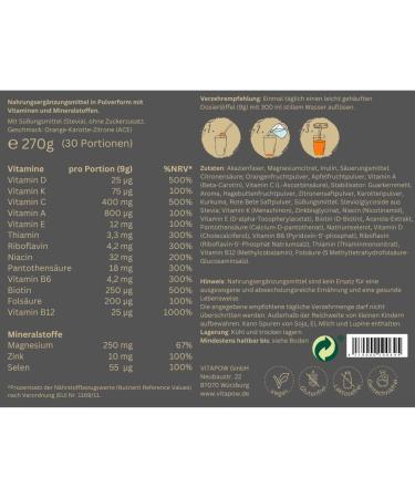High-Dose Vegan Multivitamin Powder with Magnesium Zinc & Selenium - Immune Support & Micronutrients - Sugar-Free - Made in Germany - ACE Taste - Buy Online on GoSupps.com