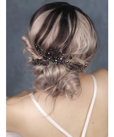 FXmimior Bridal Hair Accessories Black Hair Comb Gothic Wedding Hair Accessory Black Headpiece Evening Hair Adornment Prom Beaded Bridesmaid gift
