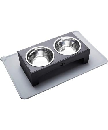 XKX Elevated Dog Bowls for Small Dogs and Cats - Stainless Steel Bowls with Stand and Silicone Mat - Raised Feeder for Puppies and Kittens - Black - Buy Online on GoSupps.com