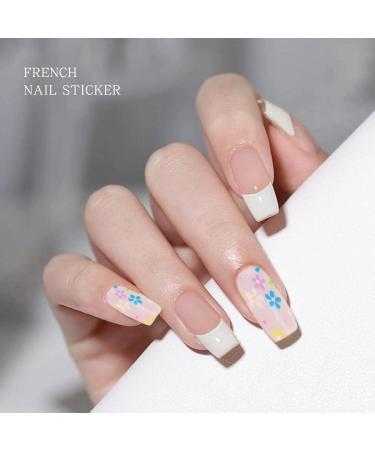 French Tip Flower Gel Nail Strips KALEFUL Semi Cured Gel Nail Stickers Nail Art Decoration Design Supplies Flower French Tip - Buy Online on GoSupps.com