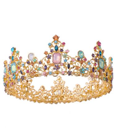 Guoeappa Jeweled Baroque Queen Crown for Women Wedding Tiaras and Crowns Hair Accessories for Cosplay Birthday Party (Multicolor)