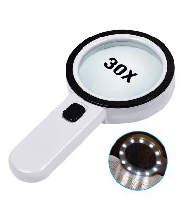 Magnifying Glass with Light, 30X Handheld Large Magnifying Glass, Illuminated Magnifier Reading Magnifying Glass with for Seniors Read, Coins, Stamps, Map, Inspection, Macular Degeneration