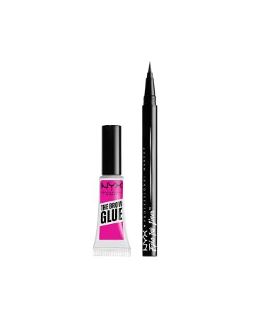 NYX Professional Makeup Duo Set Eyebrow Fixing Glue 16H Hold The Brow Glue Shade: Transparent (01) + Epic Ink Liner Felt Tip Eyeliner Waterproof Shade: Black (01)