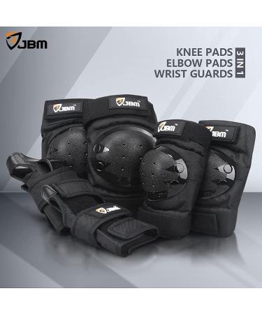 JBM Black Adult/Child 3 in 1 Protective Gear Set for Multi Sports - Knee Pads, Elbow Pads, Wrist Guards | Skateboarding, Roller Skating, Cycling, BMX | Adjustable Fit - Buy Online on GoSupps.com