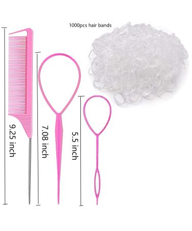 Hair Loop Styling Tool Set with 1000 Clear Mini Elastic Bands - Pink - Buy Online on GoSupps.com