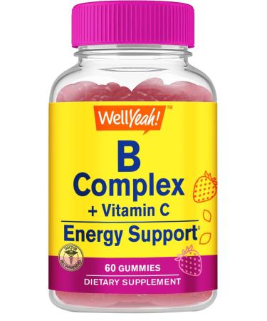 WellYeah Vitamin B Complex Gummies -with Vitamin C Niacin Vitamin B6 Folic Acid Vitamin B12 Biotin & Pantothenic Acid - 2 Month Supply -Natural Sourced Flavors Non GMO Gluten Free -60 Gummies 60 Count (Pack of 1)