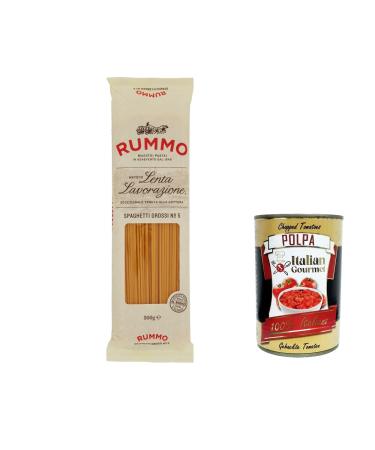 Italian Gourmet E.R. Rummo Spaghetti Grossi No. 5 Pack of 8 durum wheat semolina pasta 500g + Italian Gourmet Polpa di Pomodoro 400g