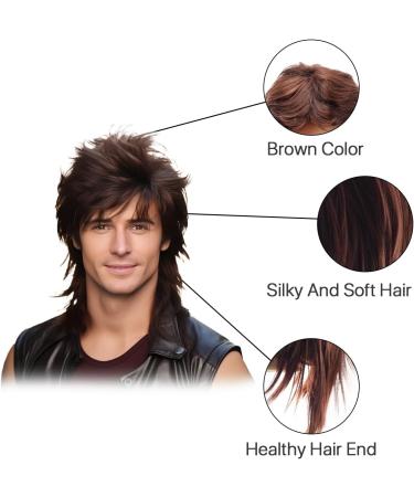 BERRYLION Men's Mullet Wig - Pop Rock Fancy Dress Wig for Adults in Brown - Buy Online on GoSupps.com