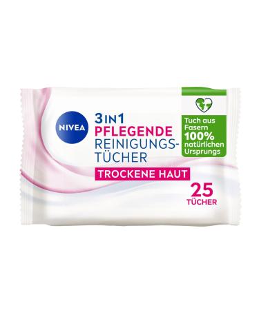 NIVEA 3in1 Nursing cleaning towels dry skin (25 pieces) mild face cleaning towels with natural almond oil make-up towels for make-up & waterproof mascara 25 pieces