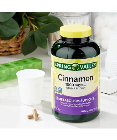 Spring Valley Cinnamon Supplement 1000mg 400 Vegetarian Capsules Contains Cassia Not Ceylon. Herbal Supplement for General Wellness - Buy Online on GoSupps.com