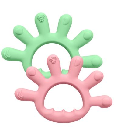 Teething-bite ring baby 2 pieces of bite for babies silicone bite ring for toddlers boys girls shower gifts teeth relief k to play stuff (green+pink) green+pink - Buy Online on GoSupps.com