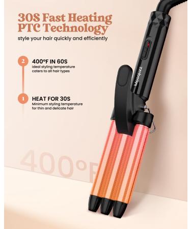 Mini Hair Crimper - 1/2 Inch Beach Waves for Short Hair | Small 3 Barrel Curling Iron for Travel | Ceramic Dual Voltage Hair Waver - Lightweight & Gold - Buy Online on GoSupps.com