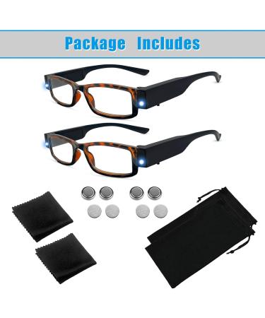 2 Pack Lighted Reading Glasses for Men & Women - LED Nighttime Readers Magnifier - Black 1.0x - Buy Online on GoSupps.com