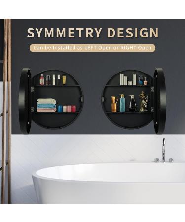 SDK Round Bathroom Mirror Cabinet - Black 50CM: Wall Storage & Medicine Cabinet with Slow-Close Wooden Frame - 3 Level Organization - Buy Online on GoSupps.com
