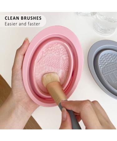 2 Pack Silicon Makeup Brush Cleaner Mat & Bowl Scrubber - Portable Washing Tool for Brushes, Sponges & Puffs (Gray & Pink) - Buy Online on GoSupps.com