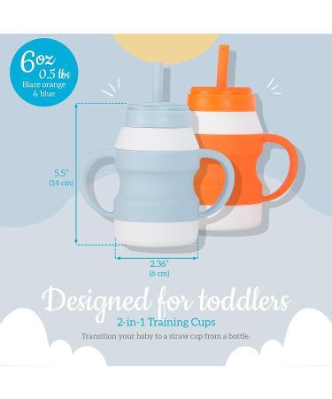 Toddler Straw Sippy Cups Set - Soft Silicone Training Cup with Non-Slip Handle, No-Spill Lid, PA Free, Dishwasher Safe - Blue & Orange - Buy Online on GoSupps.com