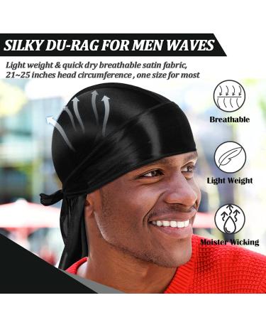 DACKRITO Premium Satin Durag Pack - 2 Pieces Silky Doo Rag Set for Men and Women - Long Tail for 360 Waves - Black (Pack of 2) - Buy Online on GoSupps.com