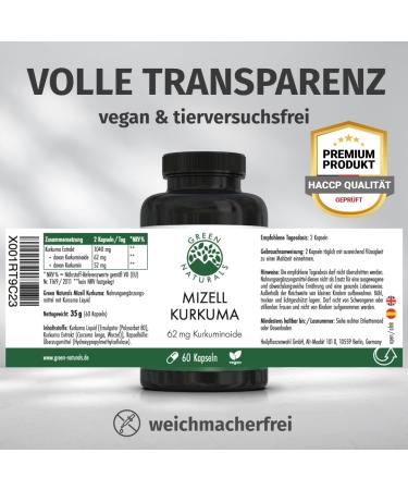 Micell Turmeric Capsules | High Dose Vegan Supplement with Mizell Technology (60 Capsules) | 185x Bioavailability | Green Naturals  - Buy Online on GoSupps.com