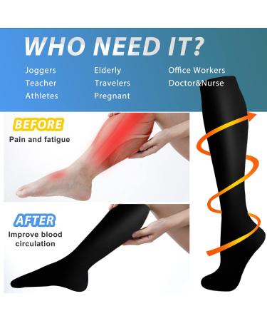 Actinput Compression Stockings for Men & Women - 4 Pairs Colorful Support Socks for Sports Travel & Nursing - Size L-XL Black - Buy Online on GoSupps.com
