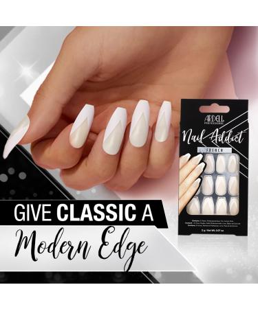 Ardell Nail Addict - Modern French Style | 24 Press-On Artificial Nails with Glue & File | Long Tip Fake Nail Set for Beautiful Fingernails - Buy Online on GoSupps.com
