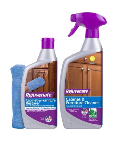 Rejuvenate Cabinet and Furniture Clean & Restore Bundle 24oz Cleaner & 13oz Restorer with Microfiber Mitt