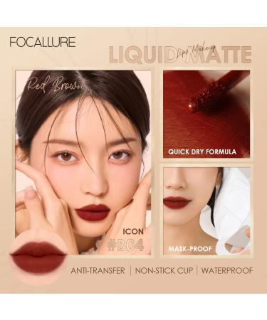 FOCALLURE Velvet Lip Lacquer - Lightweight Matte Liquid Lipstick for Long-Lasting Color | Soft Matte Lip Cream | Non-Stick Cup Lip Gloss P04 - Buy Online on GoSupps.com