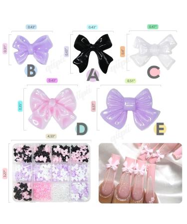 5 Styles 3D Bow Nail Charms - Black White Pink & Purple Flatback Gemstones for DIY Nail Art & Crafts | Acrylic Nails & Makeup Supplies - Buy Online on GoSupps.com