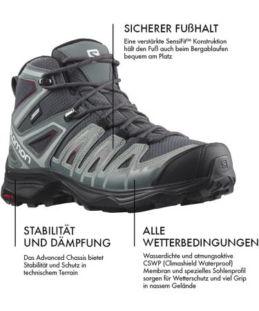 Salomon Women's X Ultra Pioneer Mid Climasalomon Waterproof Boots - Size 9.5 - Ebony/Stormy Weather/Wine Tasting - Buy Online on GoSupps.com
